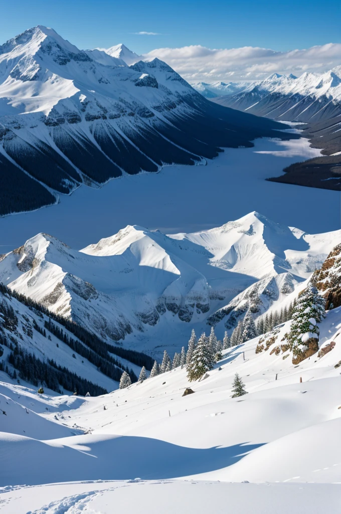 Beautiful snowy mountain with valleys