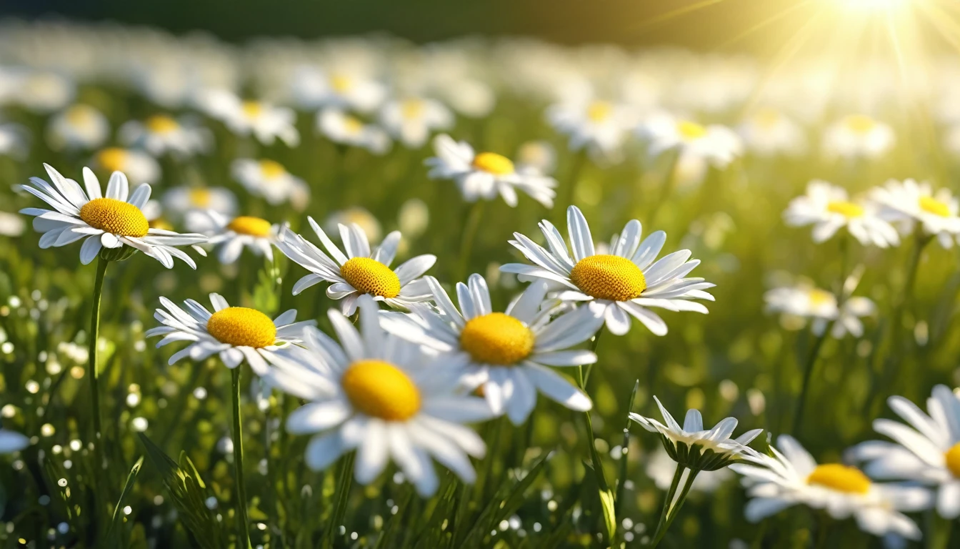 field of daisies, bokeh, photorealistic masterpiece, perfect detailed, sun light,  super realistic texture. realistic photo,  ,8k, voluminetric lighting,