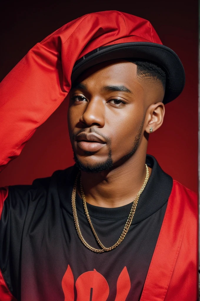 A rapper artist boy background red mix organge Colour