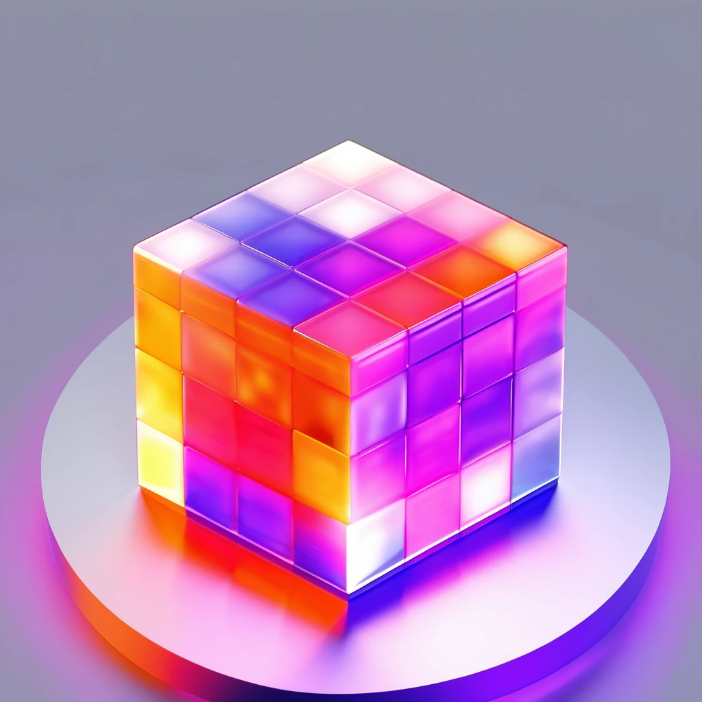 ((best quality, masterpiece)),newsafeiconv2, white_safeicon, blender, octane render, C4D, icon, isometric, (rubik's cube:1.2),transparent glass texture, orange to purple gradient, frosted glass, transparent technology sense, studio_light, Exquisite details, stunning details, flowing orange light,  (white background:1.2), simple background,high contrast 