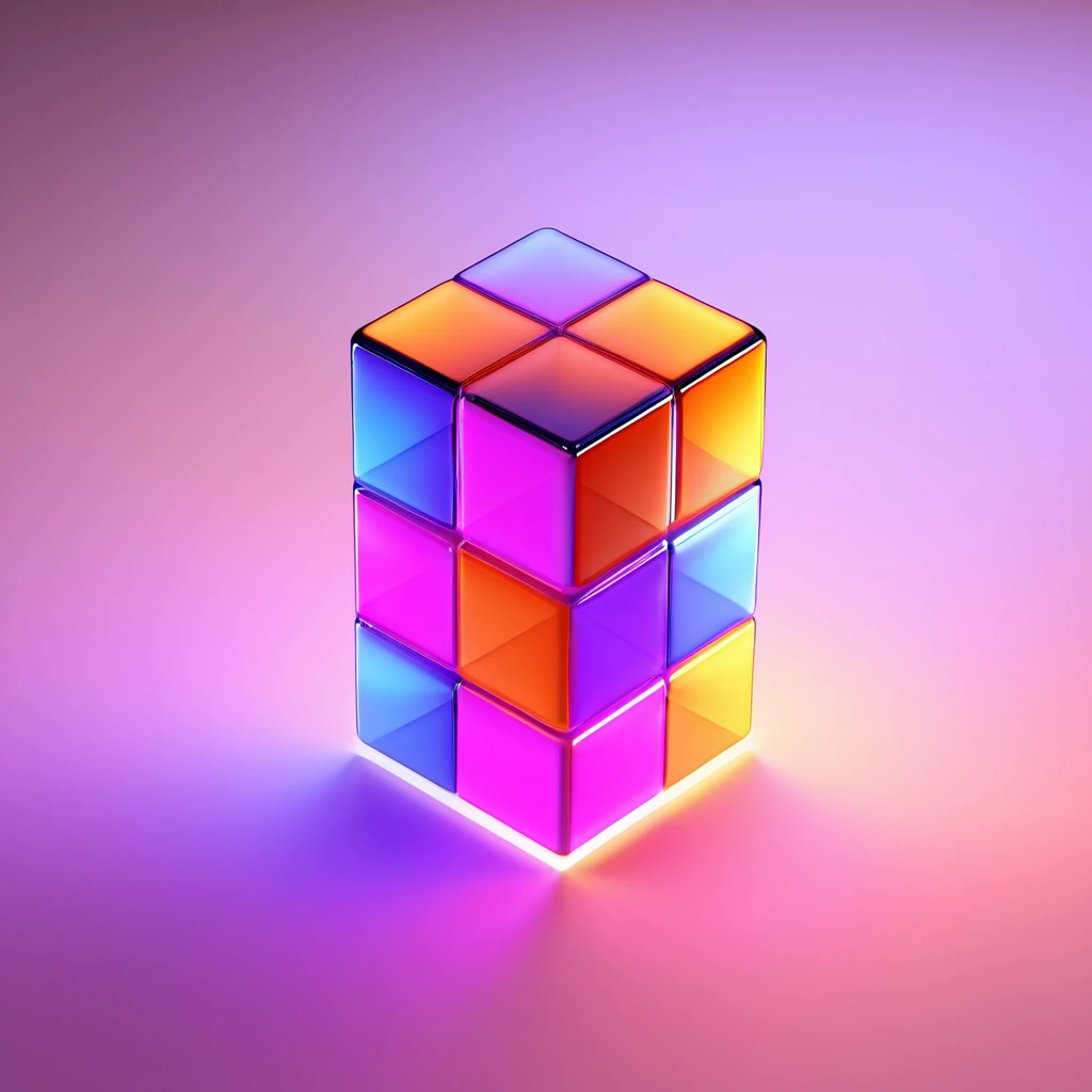 ((best quality, masterpiece)),newsafeiconv2, white_safeicon, blender, octane render, C4D, icon, isometric, (rubik's cube:1.2),transparent glass texture, orange to purple gradient, frosted glass, transparent technology sense, studio_light, Exquisite details, stunning details, flowing orange light,  (white background:1.2), simple background,high contrast 