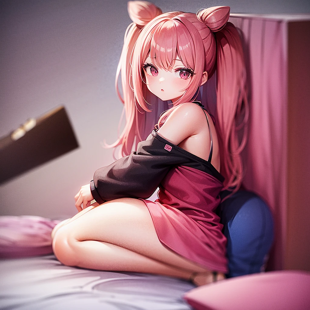 cute anime chan in pink colors