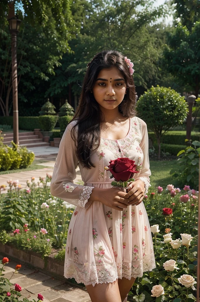 A Indian girl take a selfie in trial room, she pari a kurti and pant , her phone model is Vivo y 15