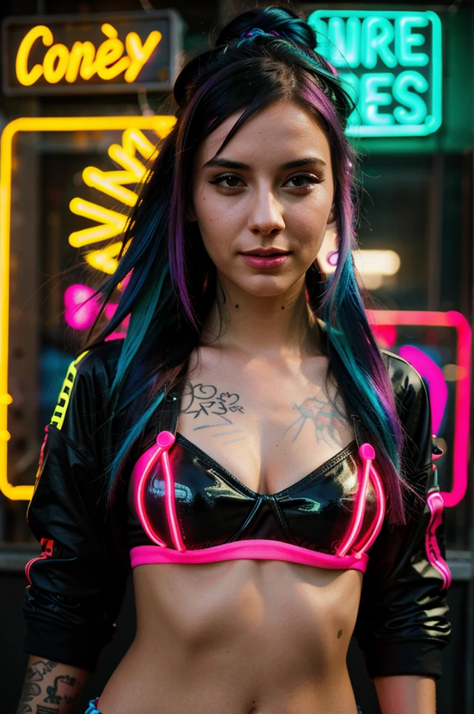 Jinx, neon art photorealistic , highly detailed, accurate, realistic, vibrant, glowing, modern, highly detailed