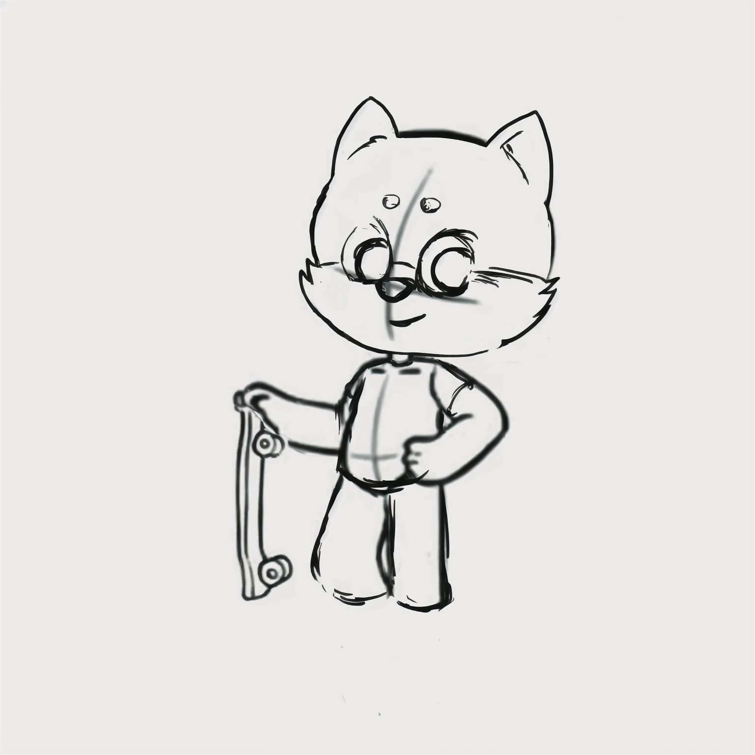 One wears glasses、Drawing of dog holding skateboard, an anthropomorphic dog, professional furry, Anthropomorphic Cat, Animated Characters设计, Chibi Proportion, Anthropomorphic Cat, Character design sketch,, Animated Characters, Anthropomorphic husky dog, Full body figure painting, cartoon proportions