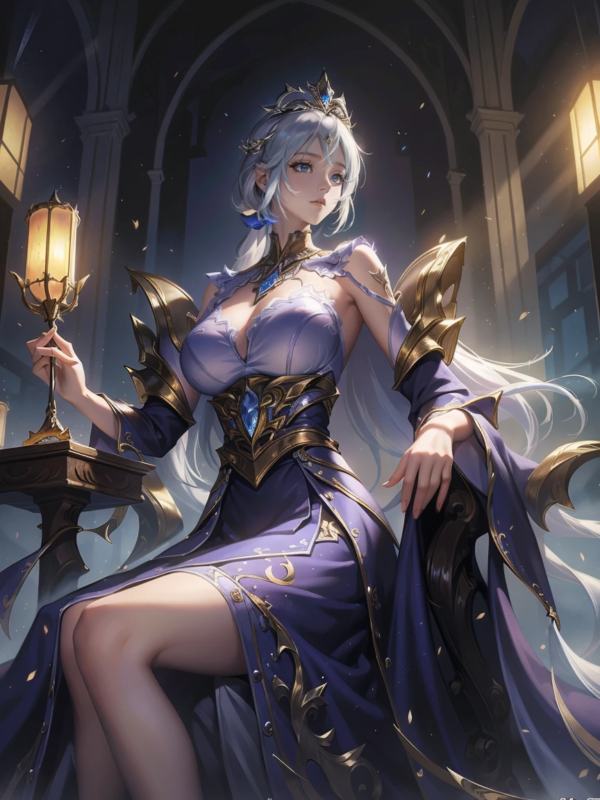 (masterpiece:1.2),best quality,(illustration:1.2),(Super detailed),Ultra Detail,(Fine details),(Intricate details),(light, best quality Backlights),Clear boundaries,From below,Female only,Perfect body,(1 Girl),white hair,Glowing eyes,(Black see-through clothes),(crown:1.1),Sitting on the throne,Close your eyes slightly,look down,Turn your head,( Shy:1.2),((cosmetic)),High contrast,(Optimal lighting, extremely delicate and beautiful),((light)),rich and colorful,