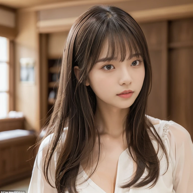 (Sensual look:1.9), ((Full Body Shot:1.9 Highest quality)), (panorama:1.8), Cinema Lighting, (RAW Photos, Highest quality), ( Realistic:1.4), realism, masterpiece, Very delicate and beautiful, Very detailed, 4k wallpaper, wonderful, finely, Very detailed CG unity 8k wallpaper, Very detailed, High resolution, Soft Light,Japanese, (one shot:1.9), (24-years-old:1.6), (Height: 156cm, Weight: 49Kg:1.9), (Round face:1.2), (Fat:0.8), Beautiful detailed woman,Famous Japanese actresses, Detailed face, finelyて美しい目, Very detailedな目と顔, Beautiful eyes and a beautifully detailed nose, (Straight Hair:1.4), Shiny Hair, Shiny Hair, Brown Hair, (bangs:1.4), Long, slender legs, Toned body, (Exquisitely designed camisole:1.6), Unwind in the living room,
