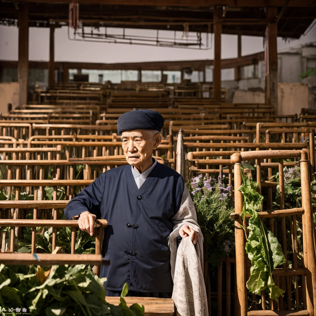 Medium-sized display, Medium shot, Written border depth, Break, Upper Body, angle, masterpiece, angle, (RAW photos, best quality), best quality, Very detailed, CG, 8k wallpaper, Vicissitudes, Older male protagonist,Chinese elderly,80 years old,male,Solitary, Divide salad, Look directly at the audience, front