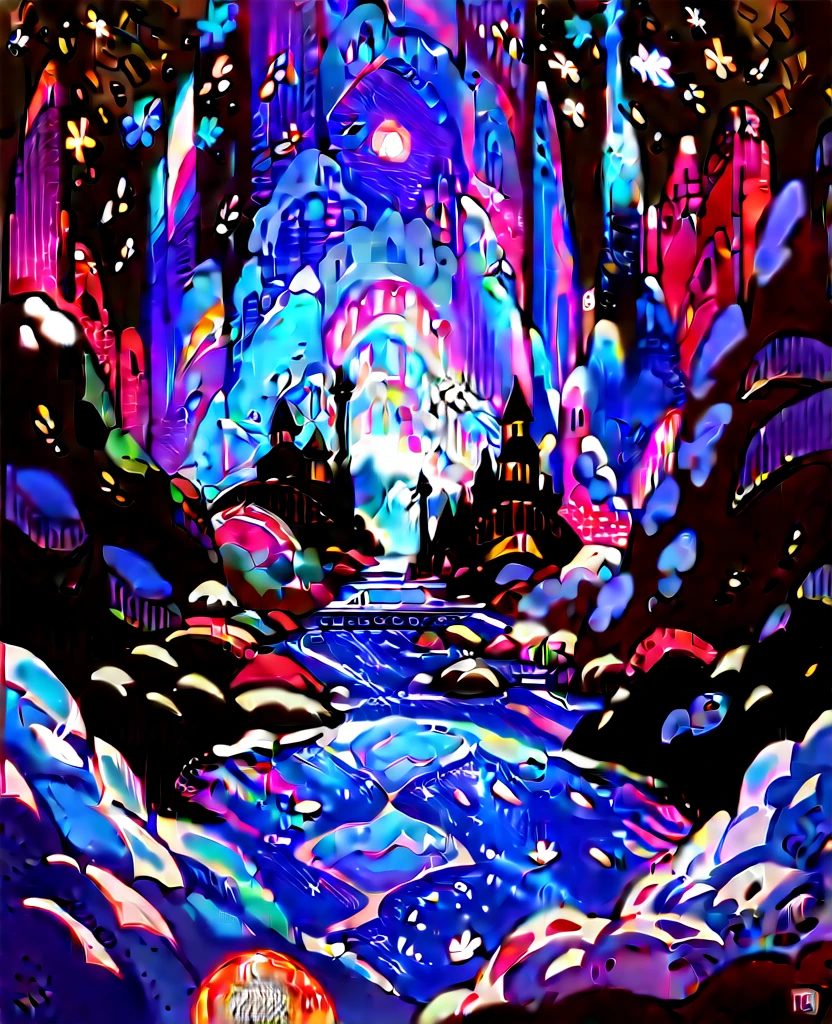 Pink aurora in the white snow, Snow Mountain,river,Snowstorm,Twinkling colorful stars, Unreal Engine, 8K High resolution, High resolution. --9 in:16