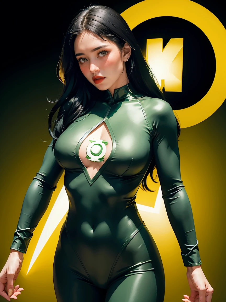 A beautiful woman in style,y Yellow Lantern (in English: Green Lantern) is a DC Comics superhero. Created by Martin Nodell and Bill Finger, the original Green Lantern was recast as a new superhero with the same name in the 1960s, the original character became known by the name his parents called Alan Scott and for a time adopted the identity from Sentinela (Brazil).
The current Green Lantern, founding member of the Justice League of America. This time, she helped cement the new Green Lantern as a popular hero, with a more cosmic theme.
lined lips, green bodysuit, covered navel, makeup,
muscular, tight skin, All green uniform, muscular female, green bodysuit, yellow bodysuit,
Looking at the Viewer, (medium breasts: 1.4), (hanging breasts: 1.3), (full breasts: 1.4), (realism: 1.5), (Realisitc: 1.4), (Absurdity: 1.4), 8k, ultra-detailed, Detailed beautiful woman, (Only one:1.4), 1girl, (Viewer facing:1.2), sexy,