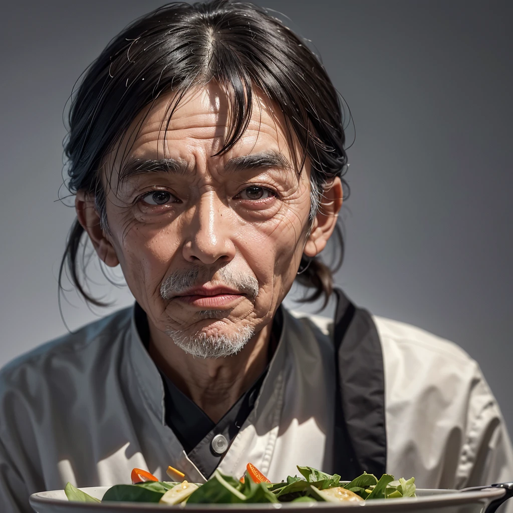 Medium-sized display, Medium shot, Written border depth, Break, Upper Body, angle, masterpiece, angle, (RAW photos, best quality), best quality, Very detailed, CG, 8k wallpaper, Vicissitudes, Older male protagonist，Chinese elderly，80 years old，male，Solitary, Divide salad, Look directly at the audience, front
