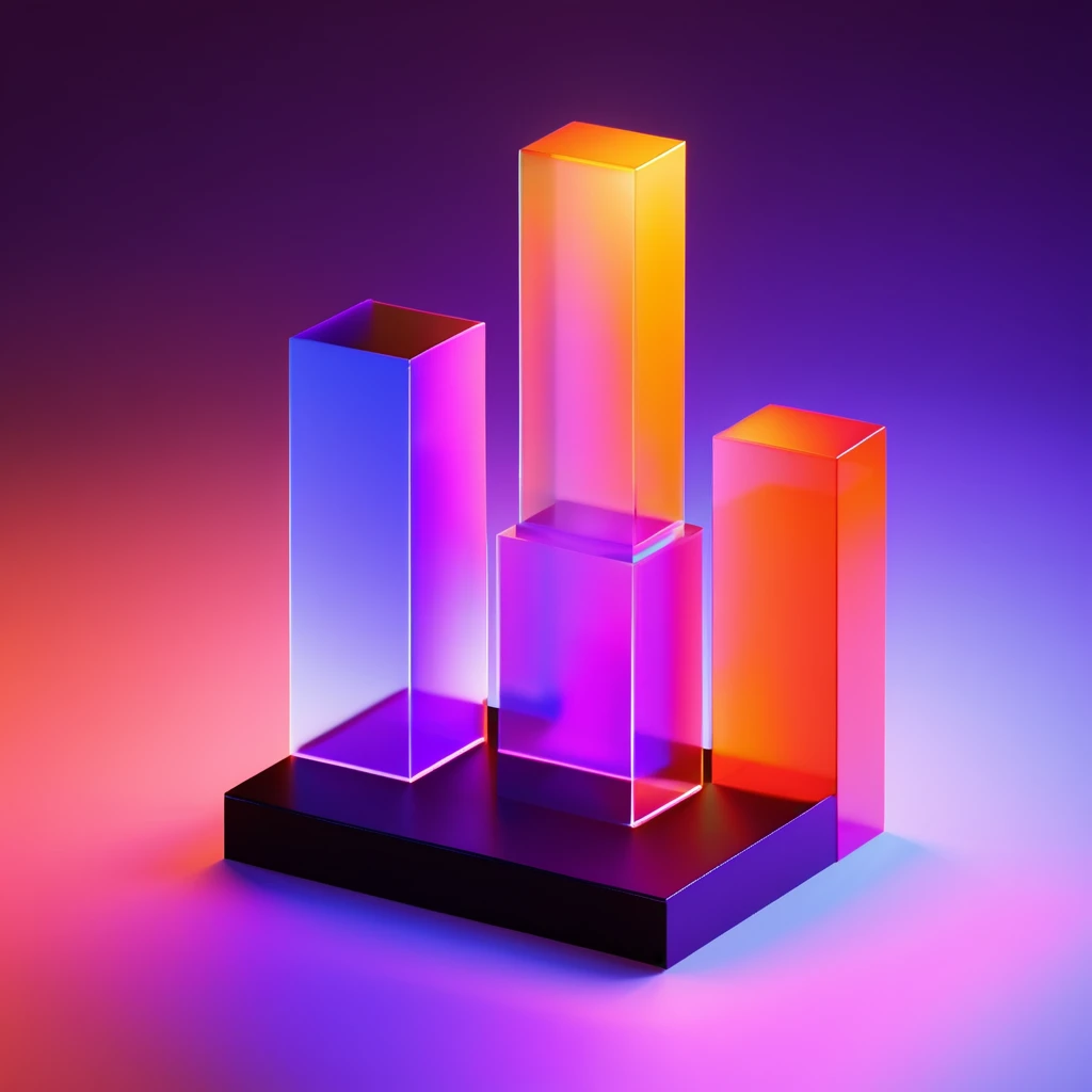 ((best quality, masterpiece)),newsafeiconv2, black safeicon, blender, octane render, C4D, icon, isometric, (server:1.2),transparent glass texture, orange, orange to purple gradient, frosted glass, transparent technology sense, studio_light, Exquisite details, stunning details, flowing orange light, (black background:1.2), simple background,high contrast, data visualization, charts, 3D bar chart, pie chart, futuristic, neon colors Show less