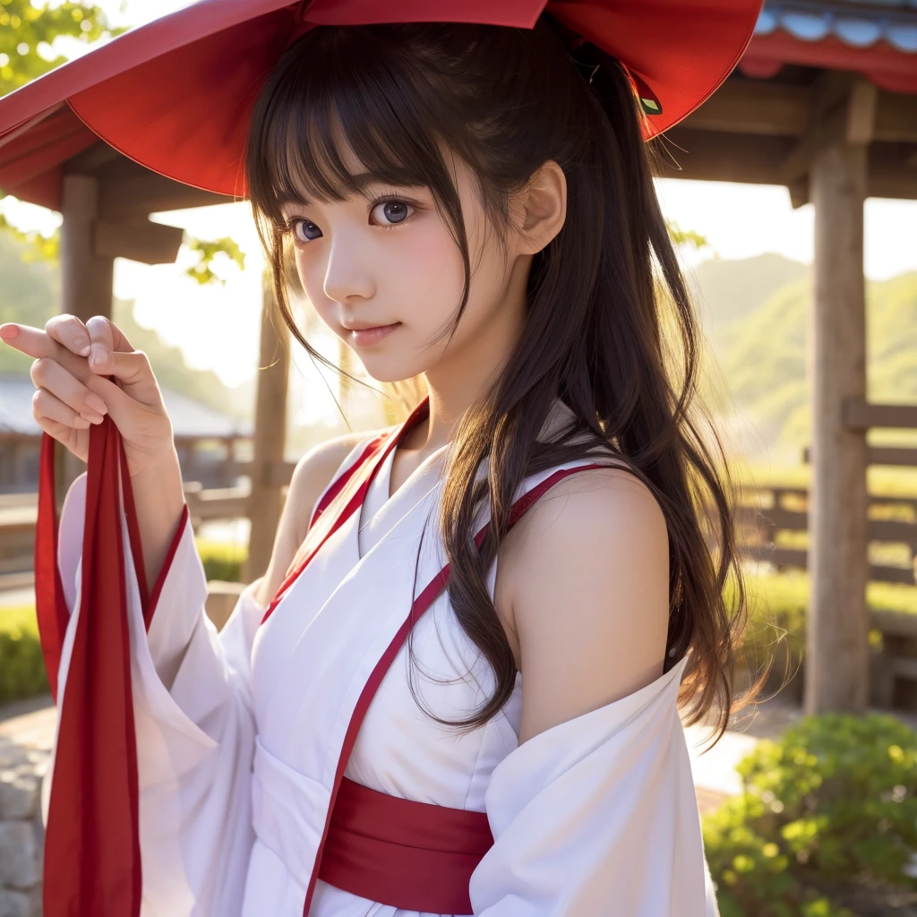 Love Shrine Shrine maiden high resolution A delicate touch beautiful girl Upper body close-up