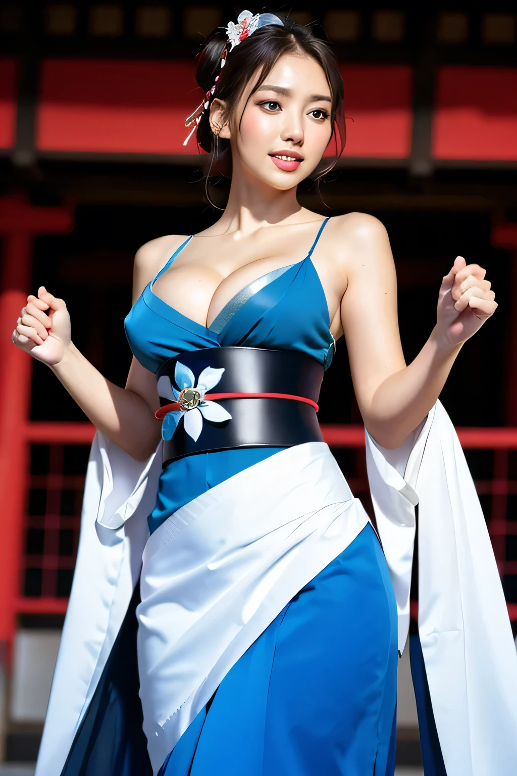 (Highest quality, 8K, 32K, Masterpiece, UHD: 1.2), pretty japanese woman photo, perfect anatomy, (photorealistic: 1.2), (sharp focus), soft light, full body shot, 1 girl, (beautiful woman with perfect body: 1.4), (Yoshiwara Geisha: 1.5), kimono, alluring, sexy, erotic, 38 years old, see-through sexy kimono, Japanese clothes, kimono, detailed anatomy, mature woman, (no bra), big shapely eyes, long reddish brown curly hair, (stray hairs: 1.2), (cleavage: 1.5), (bare shoulders: 1.3), (uneven skin: 1.2), beautiful face, dense and perfect face, perfect proportions, normal breasts, slim waist, belly button, buttocks, thigh gap, sexy thick thighs , dynamic pose, (dynamic angle from below: 1.5), absurd, masterpiece, shiny skin, sexy expression, gentle happy smile, sweaty shiny skin, (soft light, ambient light,),