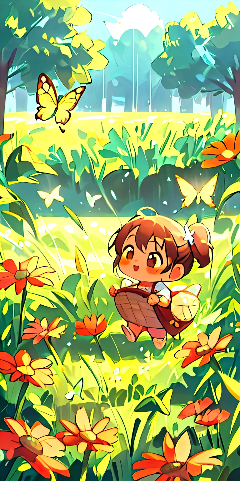 High Detail, Ultra Detail, 8K, Ultra High Resolution A cute and innocent girl, , toddler, enjoying her time in the open field, surrounded by the beauty of nature, warm sun sprinkling on her, wildflowers gently swaying in the breeze. erflies and birds flutter around her, adding to the playful atmosphere,