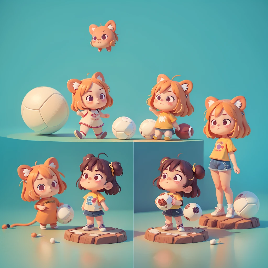 enerate three views, firstly the front view,secondly the left view, thirdly the back view, fullbody, Cartoon ip, cute lion, wear blue football tshirt, standingclean background, pop mart, pixar, IP blind boxclay material, pastel color, Studio light, octanerender, 3D, C4D, blender, hyper quality, Ultra HD8K –ar 16:9 –niji 5