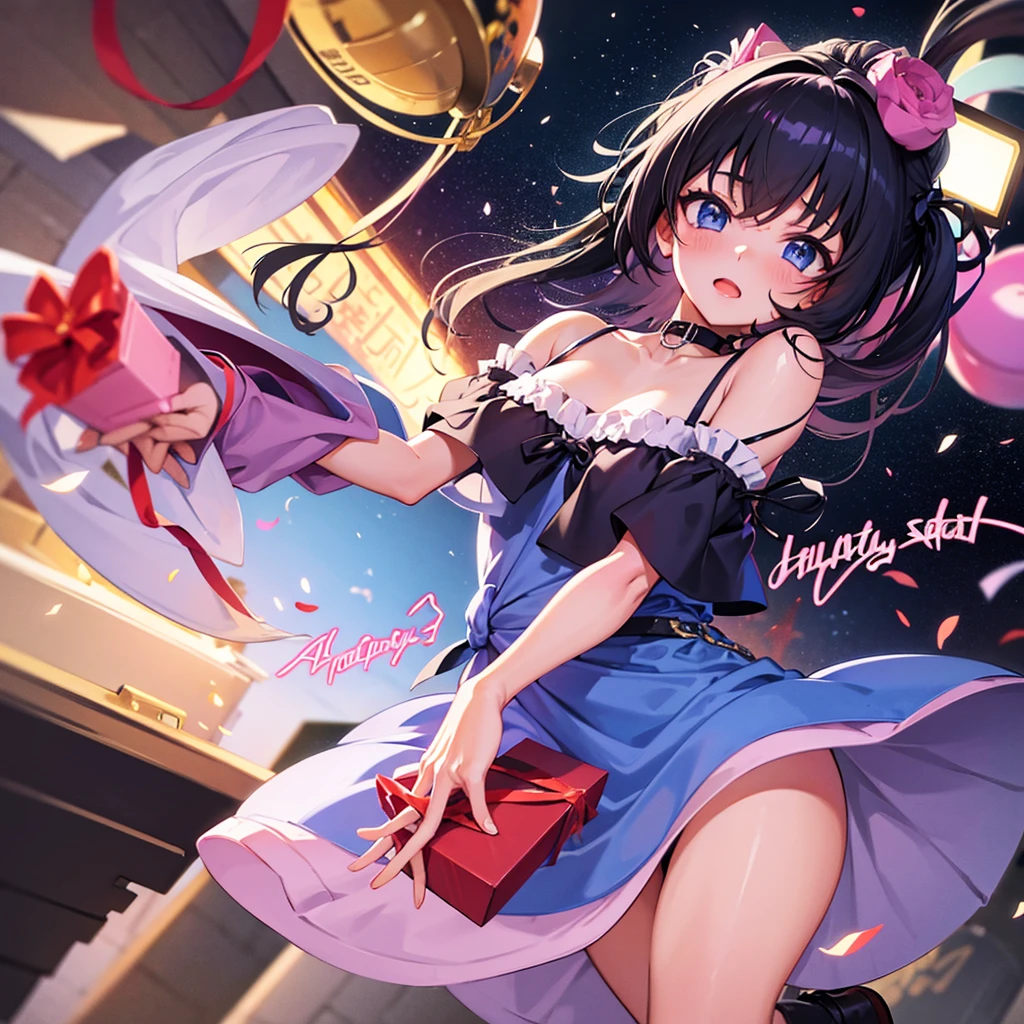Anime girl gives a birthday present