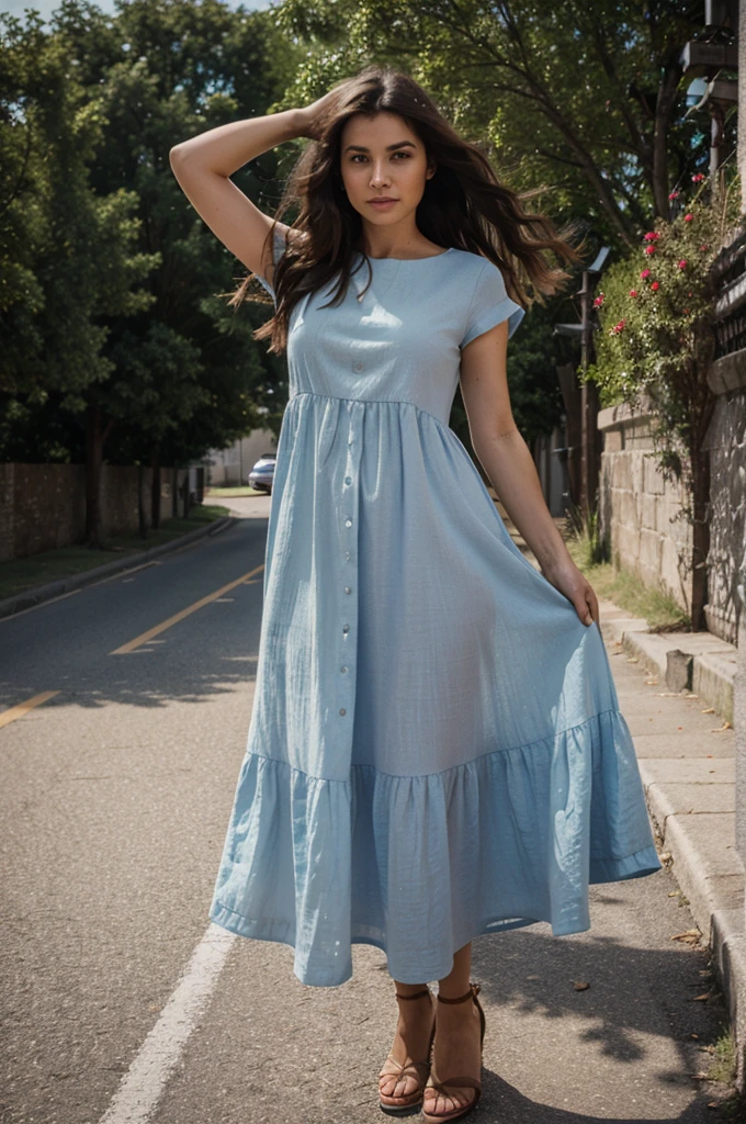 The woman whose dress was lifted by the wind of the car&#39;s ventilation on the ground