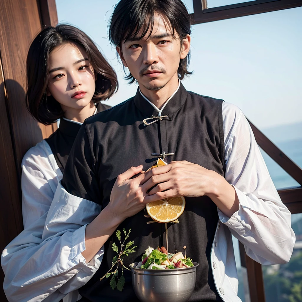 Medium-sized display, Medium shot, Written border depth, Break, Upper Body, angle, masterpiece, angle, (RAW photos, best quality), best quality, Very detailed, CG, 8k wallpaper, Vicissitudes, Older male protagonist，Chinese elderly，80 years old，male，Solitary, Divide salad, Look directly at the audience, front