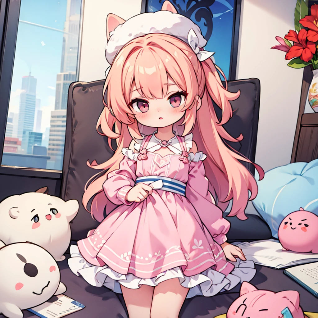 cute anime chan in a white and pink dress