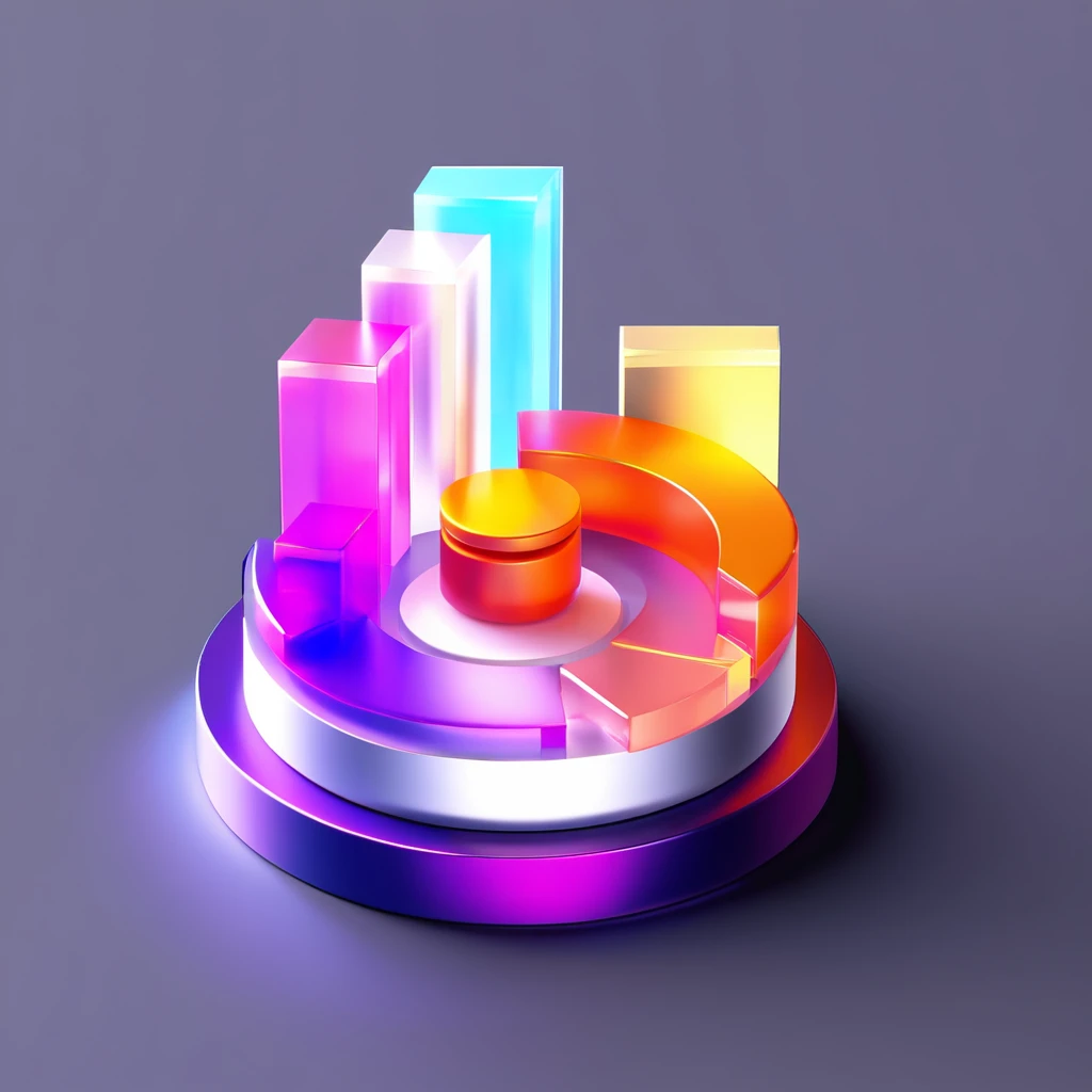 ((best quality, masterpiece)), newsafeiconv2, black safeicon, blender, octane render, C4D, icon, isometric, (server:1.2),transparent glass texture, orange, orange to purple gradient, frosted glass, transparent technology sense, Exquisite details, stunning details, flowing orange light, (black background:1.2), simple background, high contrast, data visualization, pie chart, charts, 3D bar chart, pie chart, futuristic, neon colors 