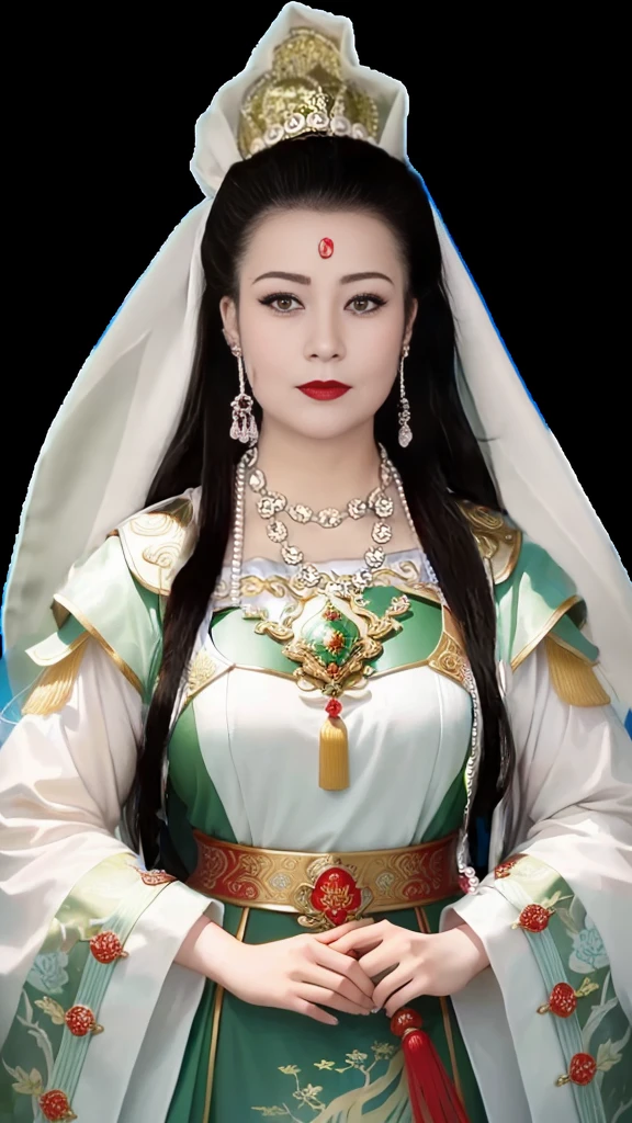 Close-up of woman wearing green and red dress and blue dress, A young woman plays, Queen of the Sea Mu Yanling, Inspired by Huang Ji, Inspired by Lv Ji, Chinese Queen, Chinese Princess, Inspired by trees, Kazakh Queen, Inspired by Zhang Yin, Inspired by Li Tang