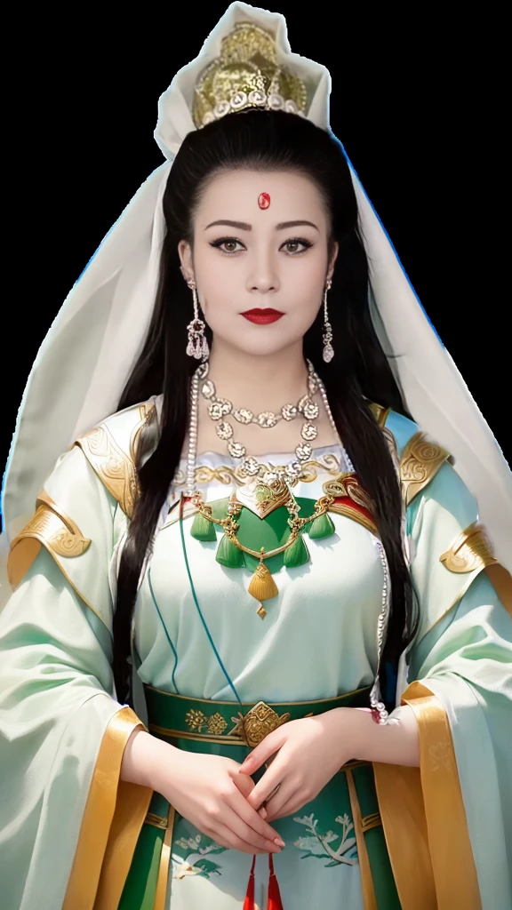Close-up of woman wearing green and red dress and blue dress, A young woman plays, Queen of the Sea Mu Yanling, Inspired by Huang Ji, Inspired by Lv Ji, Chinese Queen, Chinese Princess, Inspired by trees, Kazakh Queen, Inspired by Zhang Yin, Inspired by Li Tang