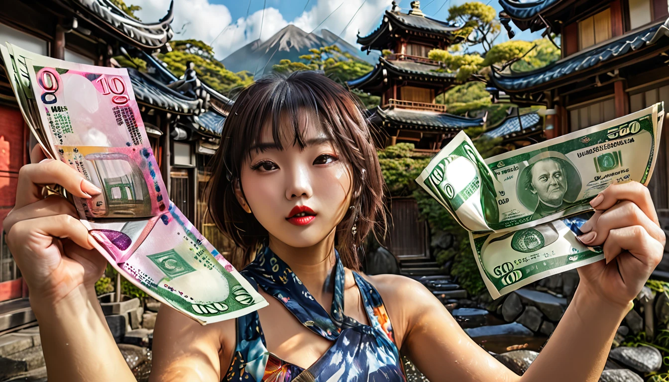 Landscape painting, location is Japan, scene with many bills falling from the sky, Japanese money, currency, coins, no people, only background, (centered, resized, rule of thirds, high resolution, sharp focus, (super detailed, very detailed), (photorealistic artwork:1.37), (highly detailed CG Unity 8k wallpaper), (((vibrant colors, vibrant theme))), (intricate), (masterpiece), (best quality), art photography, (sldr Photo by ), (intricate background)