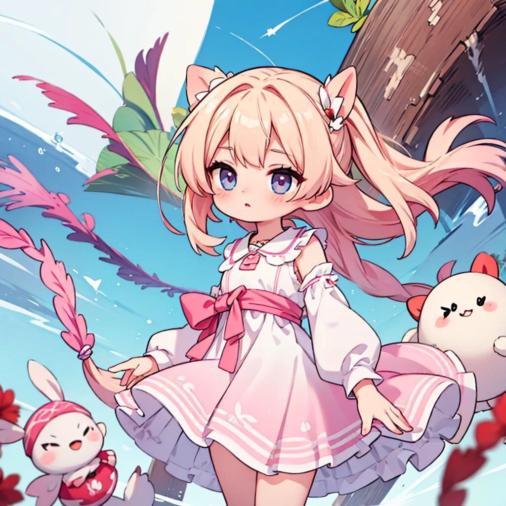 cute anime-chan in a pink and white dress with open sleeves 