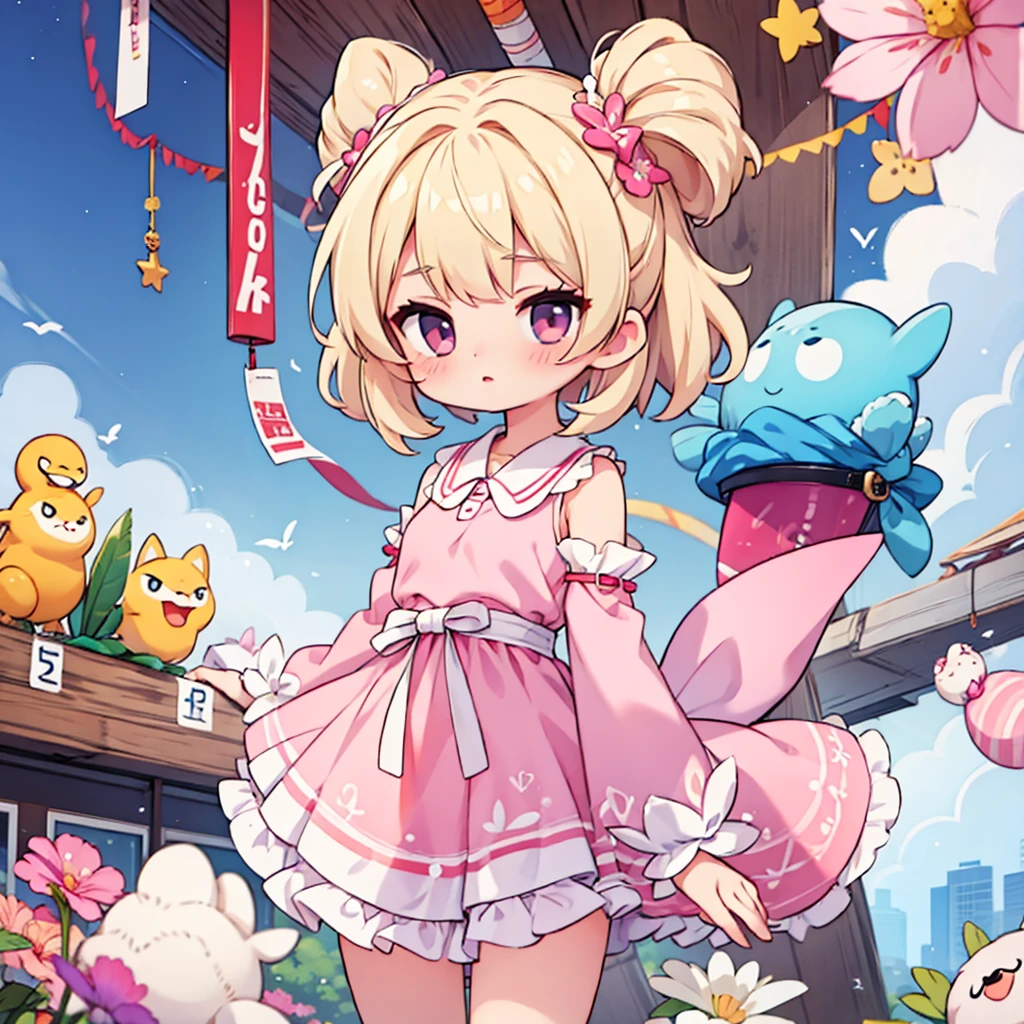 cute anime-chan in a pink and white dress with open sleeves