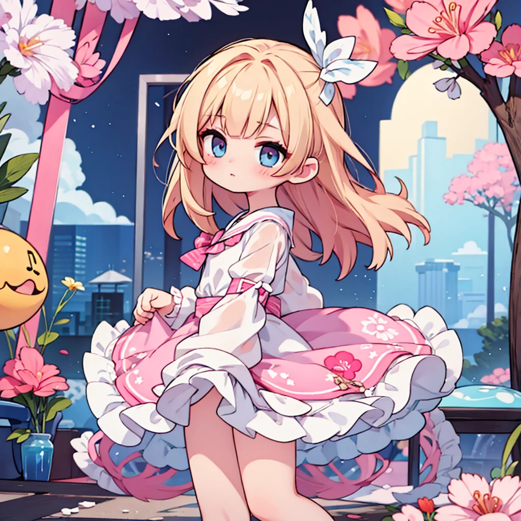 cute anime-chan in a pink and white dress with open sleeves 