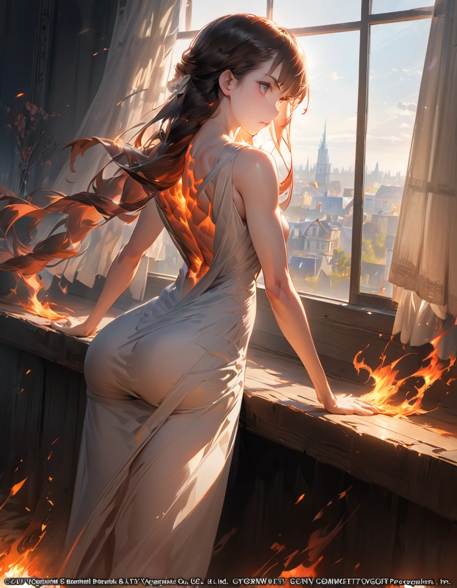 Blazing Flames(Masseter muscle area, high quality, Mysterious, Beautiful and beautiful, Ideal body proportions, Official image art, Impressionism), (Ultra-high resolution, 8k RAW photos, Photorealistic, Natural light, Textile Shading),
