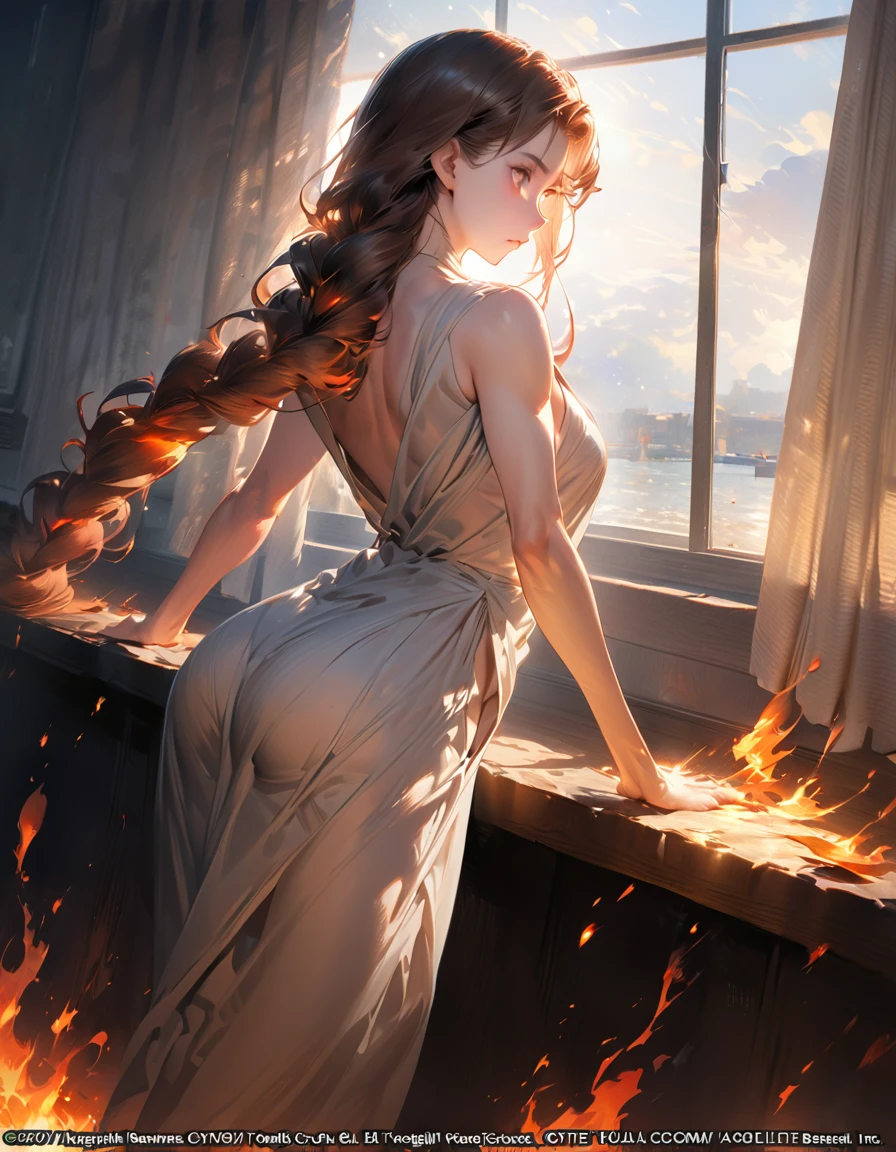 Blazing Flames(Masseter muscle area, high quality, Mysterious, Beautiful and beautiful, Ideal body proportions, Official image art, Impressionism), (Ultra-high resolution, 8k RAW photos, Photorealistic, Natural light, Textile Shading),
