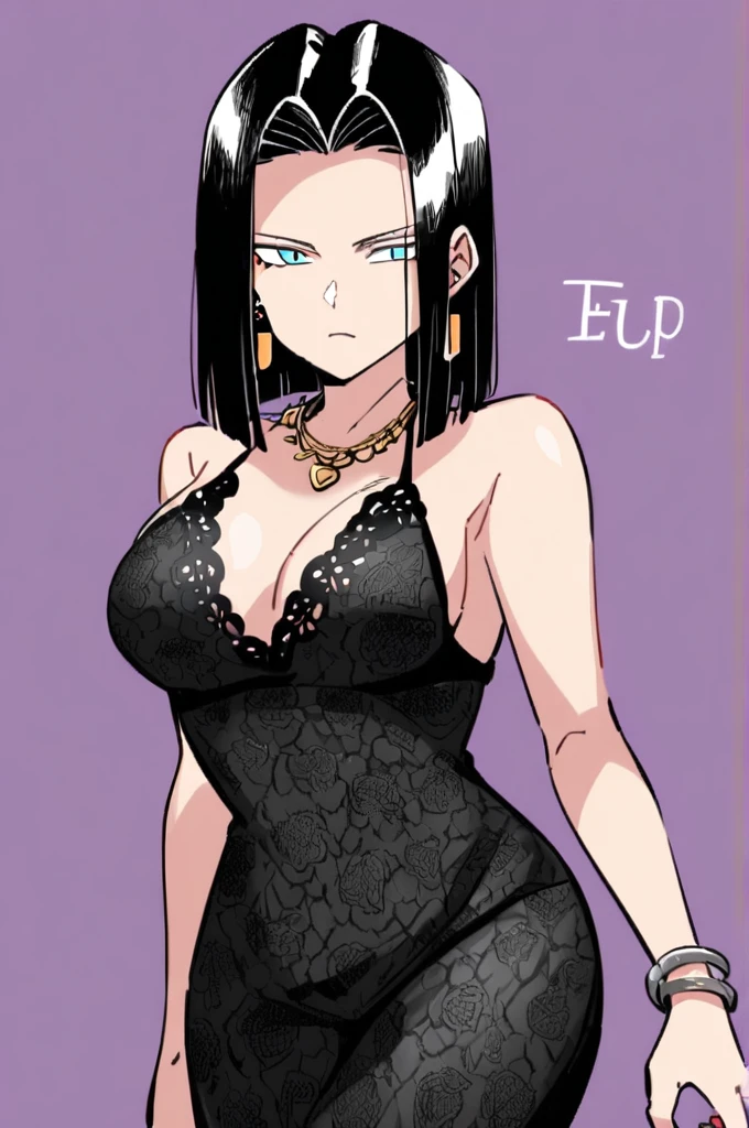 Android 17, e Cup sized breasts, bikini, earrings, necklace, lace dress