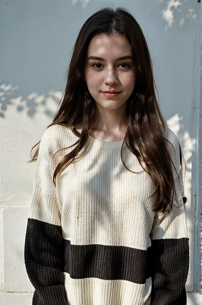 instagram photo, closeup face photo of 22 y.o woman in black sweater, pale skin, (smile:0.4), hard shadows,