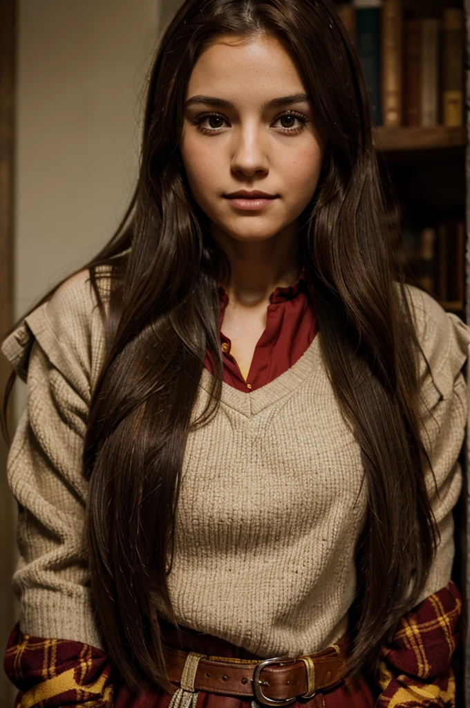 girl Gryffindor, long brown hair, and brown eyes