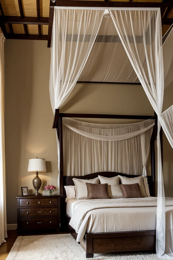 A room A king-sized bed with a canopy draped over it sat in the middle, two paths leading to the bed from the doors. The bed's headboard had drawers built-in, and the side tables were replaced by nightstands that were a bit taller, adding to the elegancy of the room.