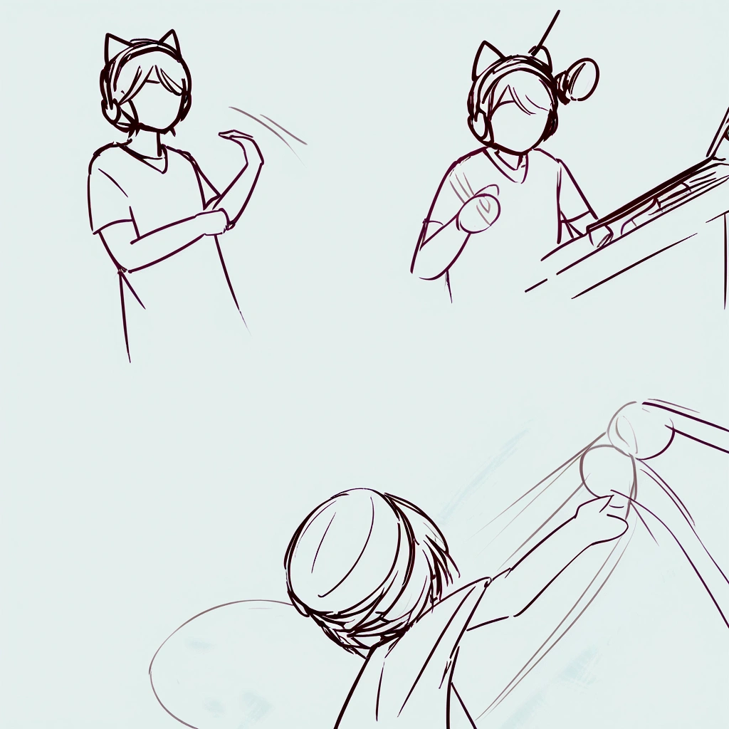 3 people wearing cat hats, one playing the piano, one singing, one playing the drums