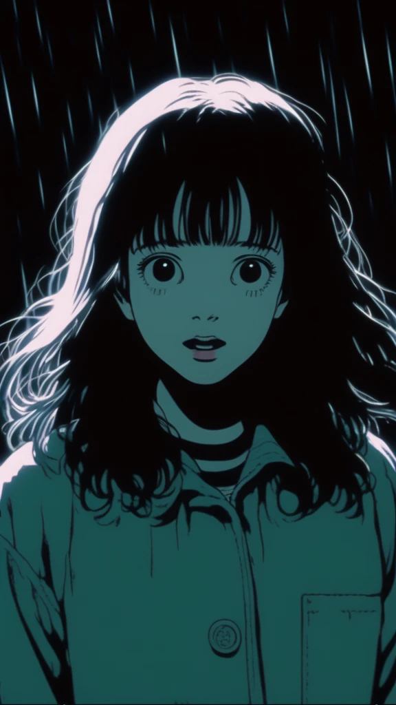 Analog style, vhs style, 8mm film, chromatic aberration, Dvd screengrab, from 80s horror movie, directed by Junji Ito I close my eyes Oh God I think I'm fallin' Out of the sky I close my eyes Heaven help me, high detail, realsitic shadow