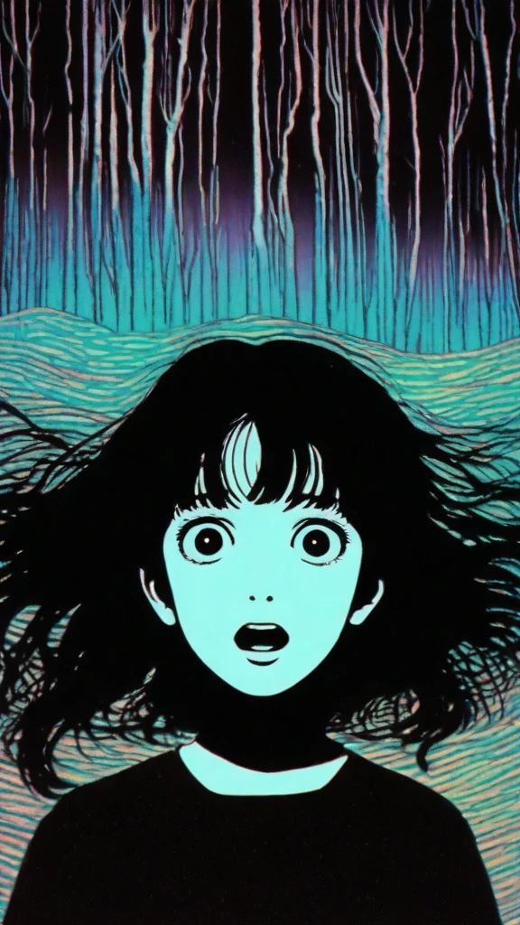 Analog style, vhs style, 8mm film, chromatic aberration, Dvd screengrab, from 80s horror movie, directed by Junji Ito I close my eyes Oh God I think I'm fallin' Out of the sky I close my eyes Heaven help me, high detail, realsitic shadow