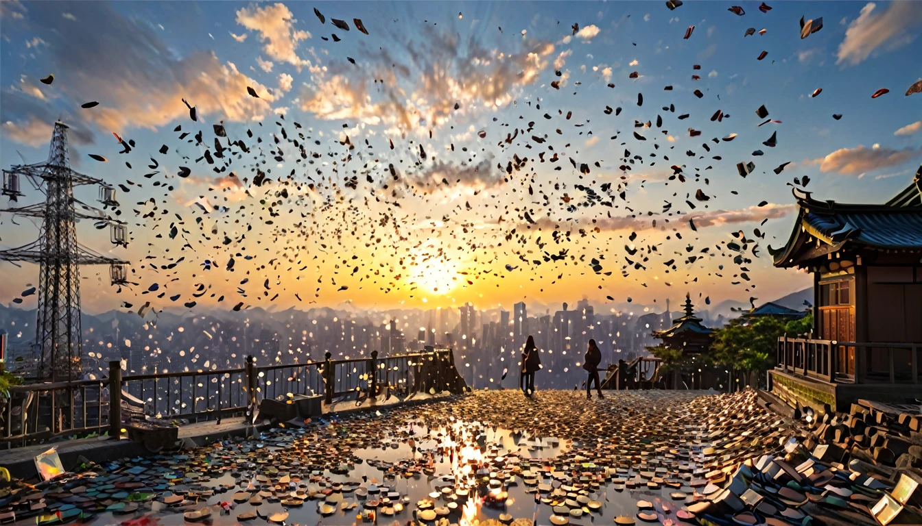 Landscape painting, location is Japan, scene with many bills falling from the sky, Japanese money, currency, coins, no people, only background, (centered, resized, rule of thirds, high resolution, sharp focus, (super detailed, very detailed), (photorealistic artwork:1.37), (highly detailed CG Unity 8k wallpaper), (((vibrant colors, vibrant theme))), (intricate), (masterpiece), (best quality), art photography, (sldr Photo by ), (intricate background)