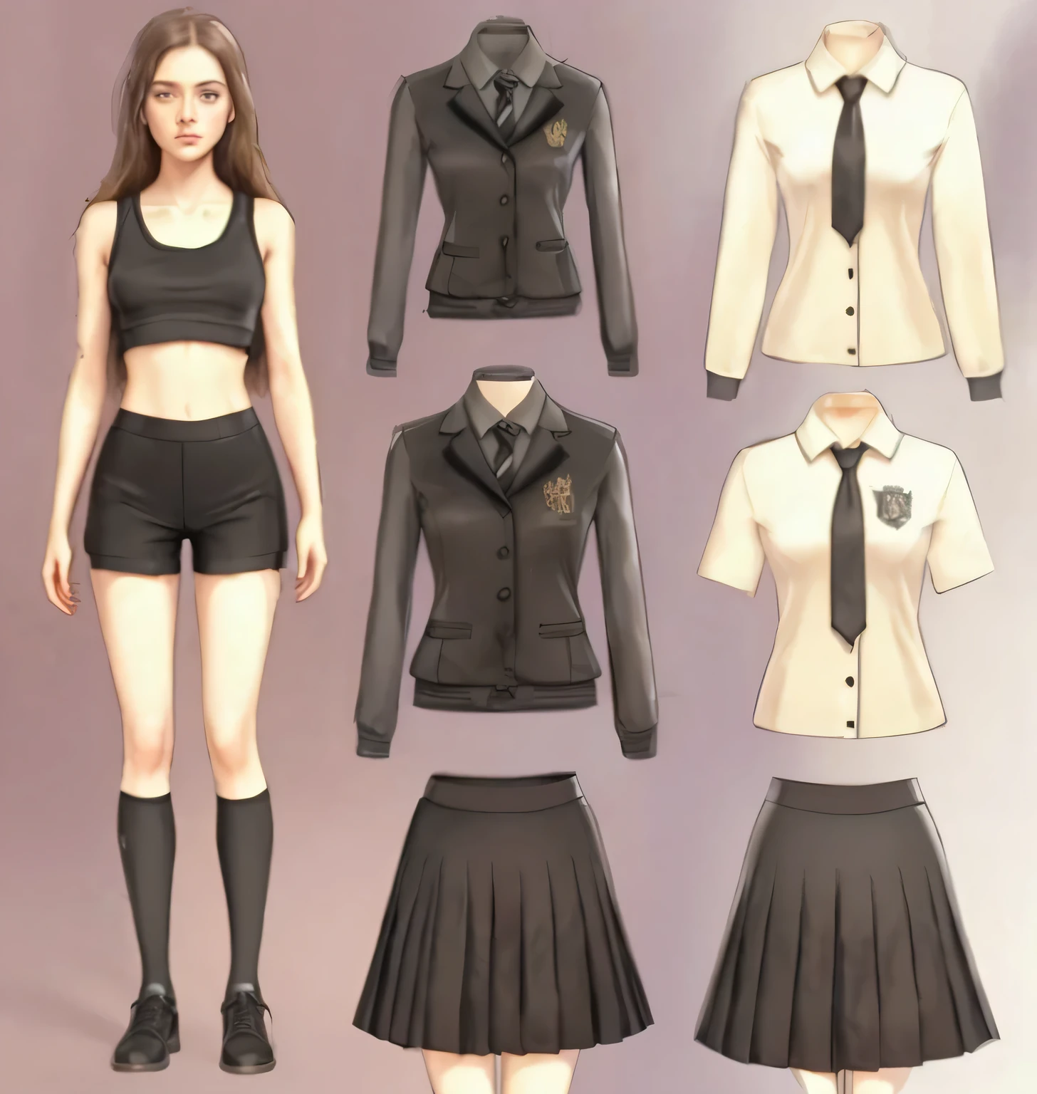 a beautiful young british school girl,1girl,black spandex shorts, piece of Hogwarts, black spandex shorts, white dress shirt, grey skirt, black school blazer, detailed face and eyes,long hair flowing,standing in a pose,cinematic lighting,highly detailed,8k,masterpiece,fantasy art
