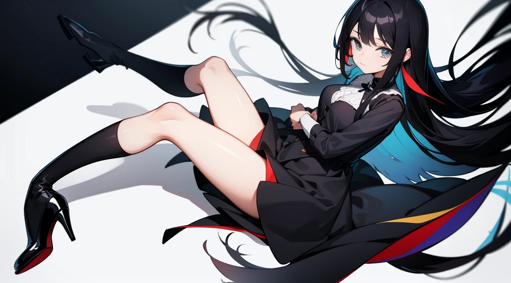 girl straight hair long black hair black dress black heels