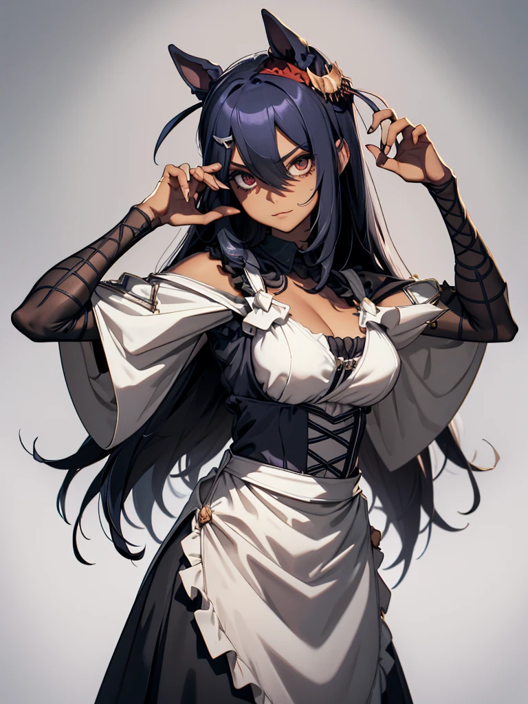 (masterpiece、top-quality、hight resolution、Unity 8k Wallpaper、extremely details CG:1), An illustration of a skeletal maid, an undead figure dressed in a formal maid uniform. Despite being nothing but bones, she carries herself with grace and poise, embodying the essence of a dedicated maid. Her attire includes a traditional maid's dress, apron, and a lace headpiece, all meticulously maintained. The skeletal maid is depicted in a respectful, non-threatening manner, emphasizing that she never attacks people. The background could be a grand, gothic-style mansion, enhancing the eerie yet refined atmosphere.