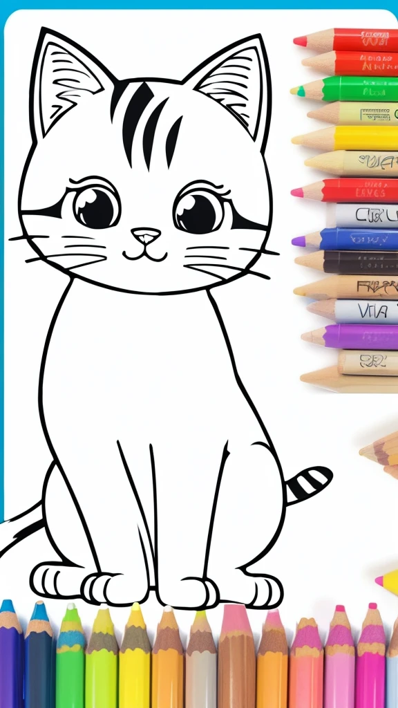 Coloring page for kids, featuring a cat cartoon style, thick lines, low detail, no shading, no pencil, no frame --ar 9:16 --v 5.2