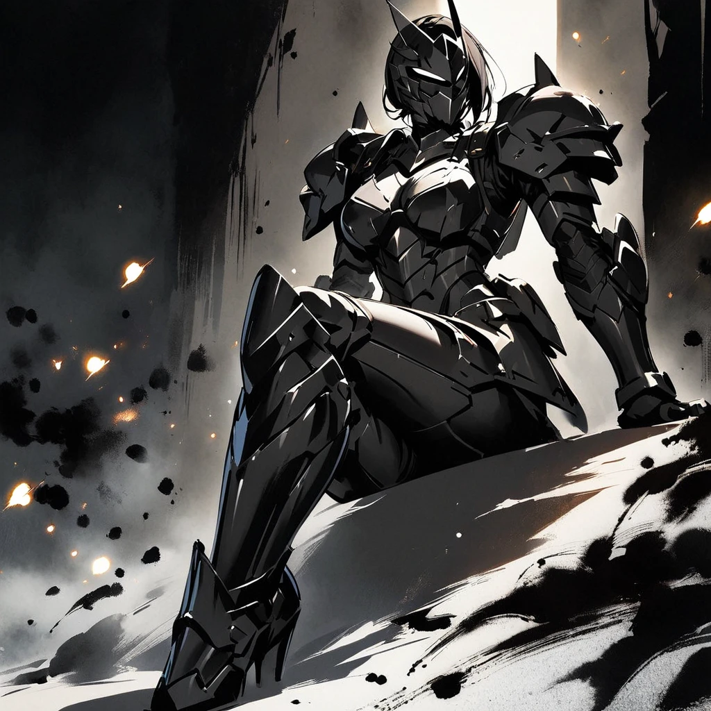 Top quality, masterpiece, beautiful girl,Particles of light,
powered armor, full armor, powered leg, sentai hero battle armor,ink painting, Lurking in the Shadows,Dark Night