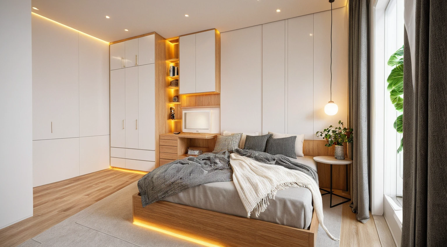 Interior Design, (minimalist interior space), (minimalist furniture design), (space that realistically describes the minimalist interior of a townhouse), (soft warm led light), (circle spotlight), (indoor), (neutral white tone color), (white wall), (An Cuong Wooden Furniture minimalist Style), (An Cuong wood with MDF surface glued with melamine coating), (architectural design visualization), (reflection), (focus on object), (material normal bump real reflection), (multi-level reflection), (chao vantage software visualization render),(((Best Quality))), ((Masterpiece)), ((best illustration)), ((best shadows)), (( Super Detail)), (Intricate lines), (Photorealism),(hyper detail), ((archdaily)), ((award winning design)), (dynamic light), ((spotlight)), (perfect light), ( shimering light), ((photorealistic)), ((intricate detail)), ((extreme detail)), ((crazy detail)), ((octane render)), ((trending on artstation)), ((High- fidelity)), ((Viwvid)), ((Crisp)), ((Bright)), ((Stunning)), ((Eye-catching)), ((High-quality)),((Sharp)), ((day sun environment)), ((Illuminating)), ((Flawless)), ((High-quality)),((Sharp edge render)), ((medium soft lighting)), ((photographic render)) , ((detailed archviz)), ((reality environment))