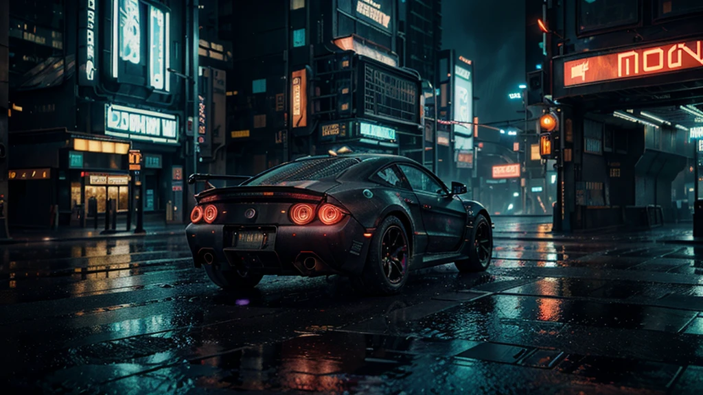 detailed cyberpunk city, futuristic sci-fi cityscape, neon lights,skyscrapers, flying cars, holographic billboards, dark and moody atmosphere, intricate architecture, detailed mechanical elements, heavy industrial machinery, glowing neon signs, rainy wet streets, moody dramatic lighting, cinematic camera angle, hyper-detailed, 8k, photorealistic, 3d render, concept art