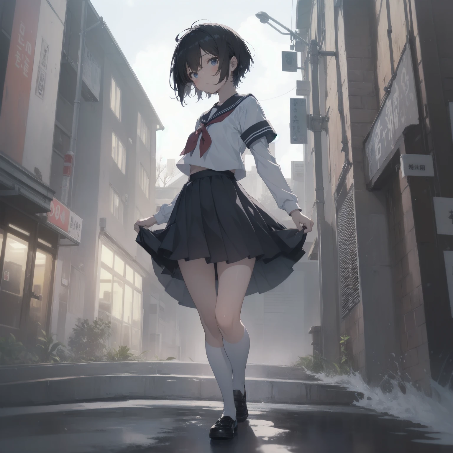ultra-absurdres-Top quality by artist God, ultra-detailed, high resolution, anime moe artstyle, best anime 8k konachan wallpaper, pixiv contest winner, pool:2810, perfect anatomy,break, 1girl, (Please draw a girl walking sleepily to school alone. )break,(Solo,little female, 13-year-old:1.3),Full limbs, complete fingers,a junior high school student, (very short hair), short cut, flat chest, , small butt, small black eyes, beautiful detailed eyes, well-proportioned iris and pupils, expressive eyes, highres detailed hair, soft expression, salor school_uniform, sailor collar, serahuku, bow, pleated skirt,(Detailed Lighting), (Detailed background), in the School commute route. break,super detailed skin, Best cinematic lighting powered by famous artist, 8k,beauty illustration,photoshop_(medium),very aesthetic,break,((artist:sumiyao_(amam) )), artist:clamp ,artist:carnelian ,artist:kantoku ,
