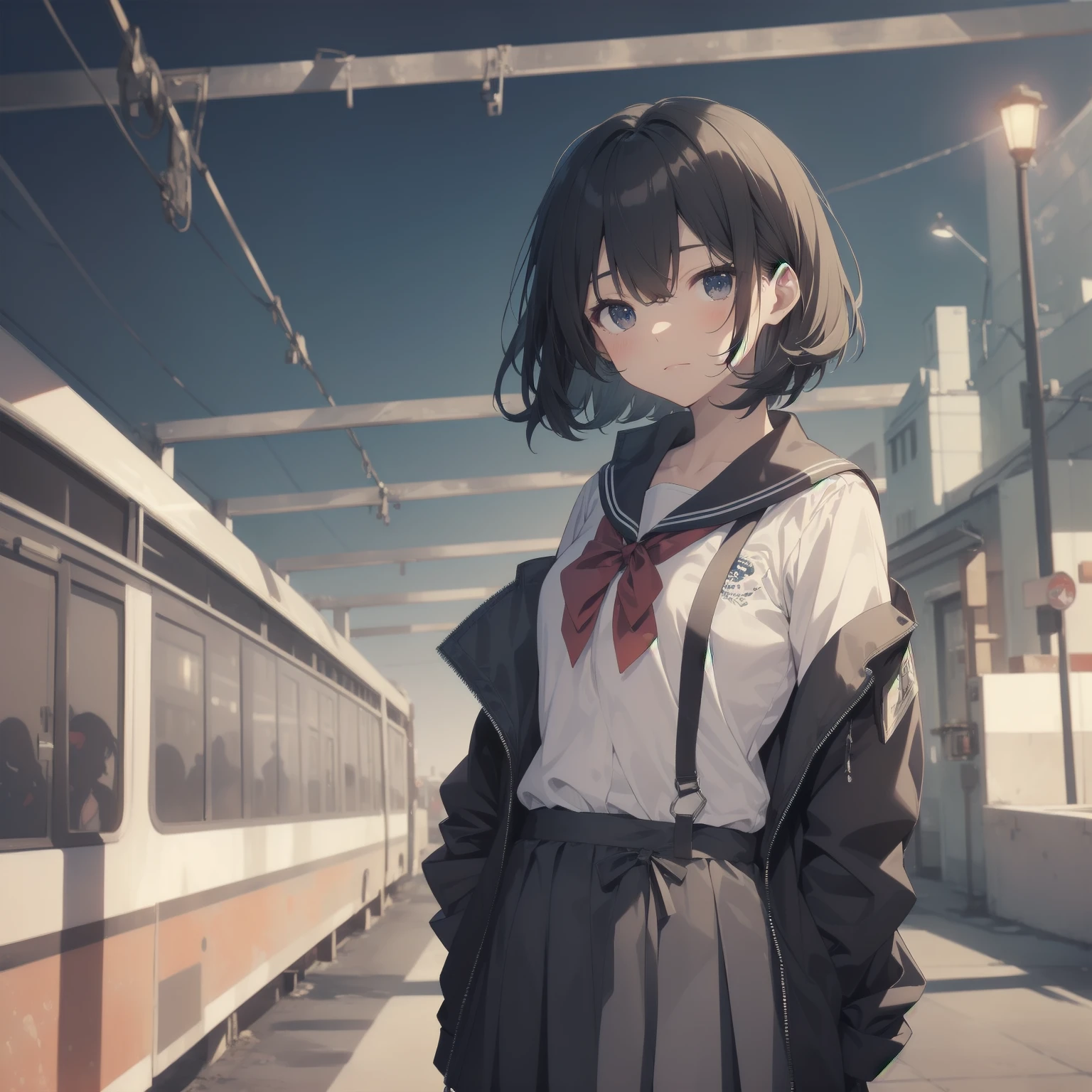 ultra-absurdres-Top quality by artist God, ultra-detailed, high resolution, anime moe artstyle, best anime 8k konachan wallpaper, pixiv contest winner, pool:2810, perfect anatomy,break, 1girl, (Please draw a girl walking sleepily to school alone. )break,(Solo,little female, 13-year-old:1.3),Full limbs, complete fingers,a junior high school student, (very short hair), short cut, flat chest, , small butt, small black eyes, beautiful detailed eyes, well-proportioned iris and pupils, expressive eyes, highres detailed hair, soft expression, salor school_uniform, sailor collar, serahuku, bow, pleated skirt,(Detailed Lighting), (Detailed background), in the School commute route. break,super detailed skin, Best cinematic lighting powered by famous artist, 8k,beauty illustration,photoshop_(medium),very aesthetic,break,((artist:sumiyao_(amam) )), artist:clamp ,artist:carnelian ,artist:kantoku ,
